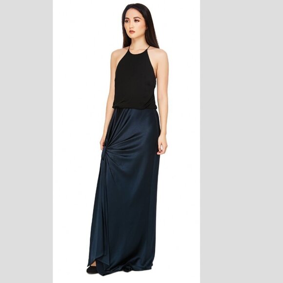 HALSTON HERITAGE
Sleeveless High-Neck Mixed-Media Twist-Drape Evening Gown - Picture 5 of 15